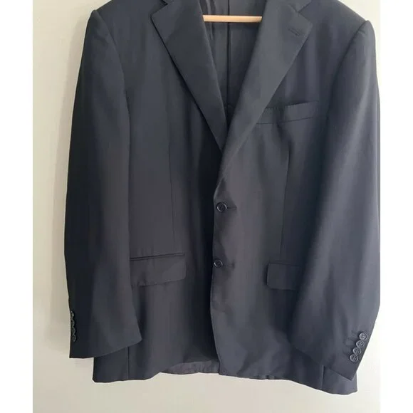 LKNEW CANALI Mens Dinner Jacket Size 44R XL navy woven 100% wool two button